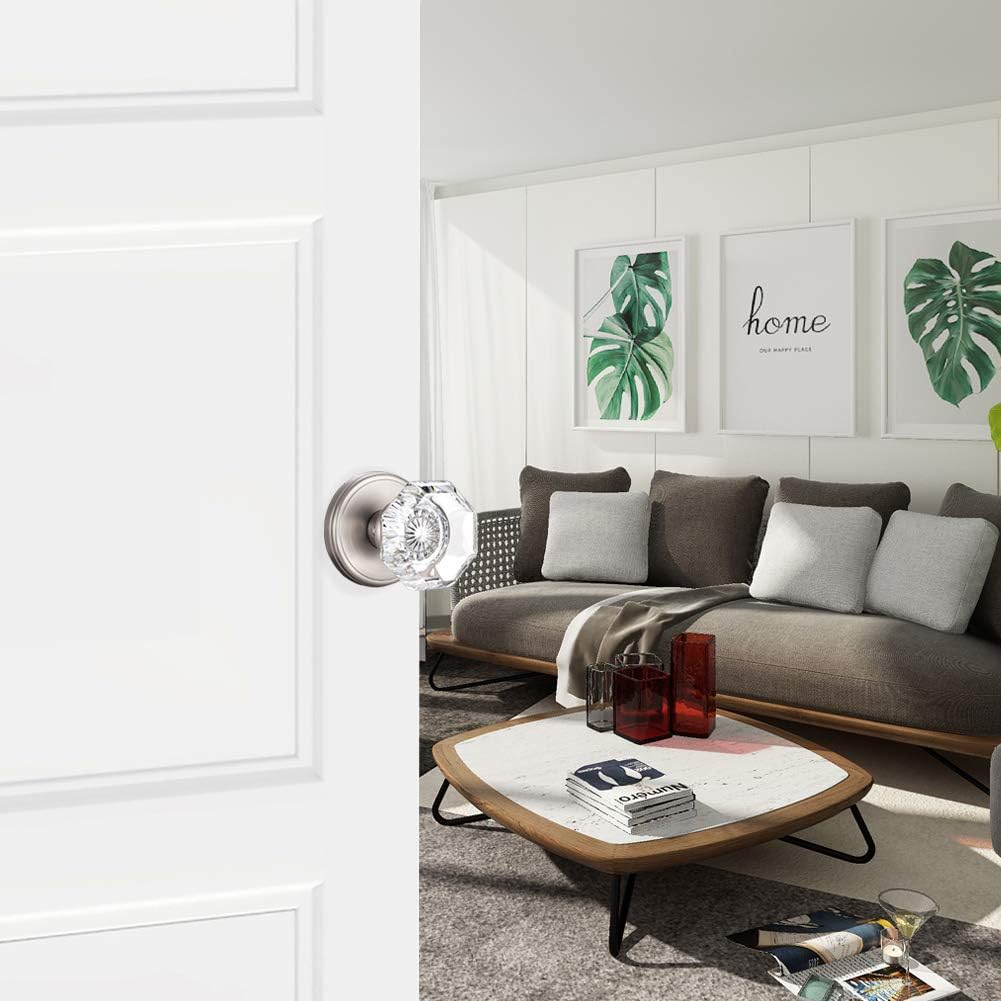 Modern Glass Door Knobs, Passge Hall Closet Door Knobs, Satin Nickel