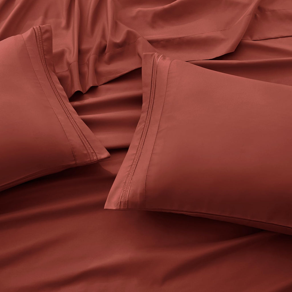 4 Piece Extra Deep Pocket King Sheets Set, Rust