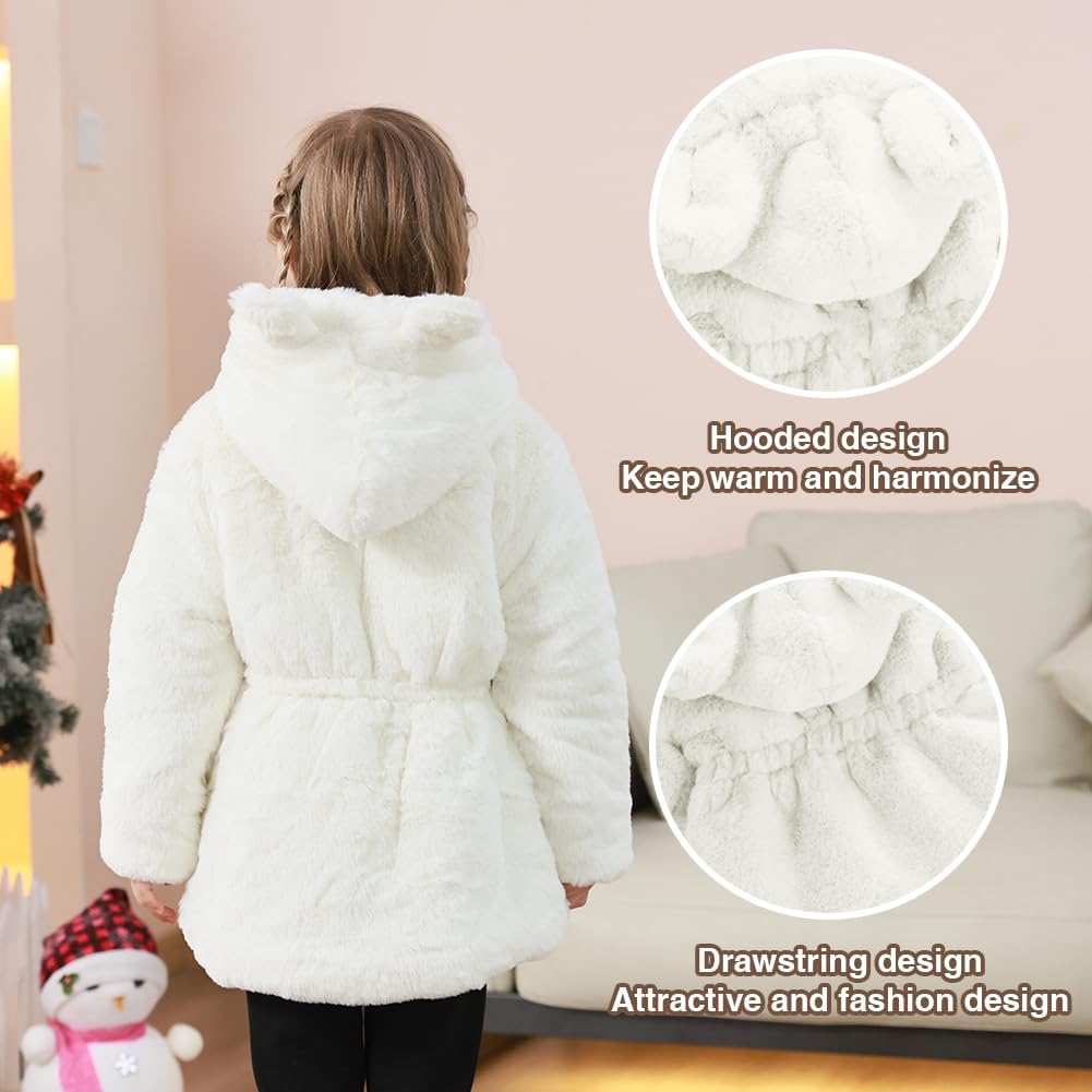 Kids Girls Winter Warm Coats Jacket Clothes Outwear Overcoat Ear Hooded Faux Fur Thicken Fleece Toddler