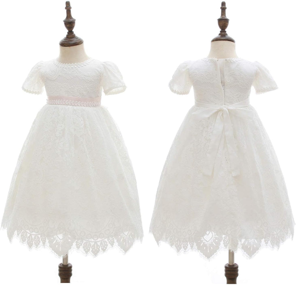 Baby Girls Lace Dress Christening Baptism Gowns Outfit with Bonnet