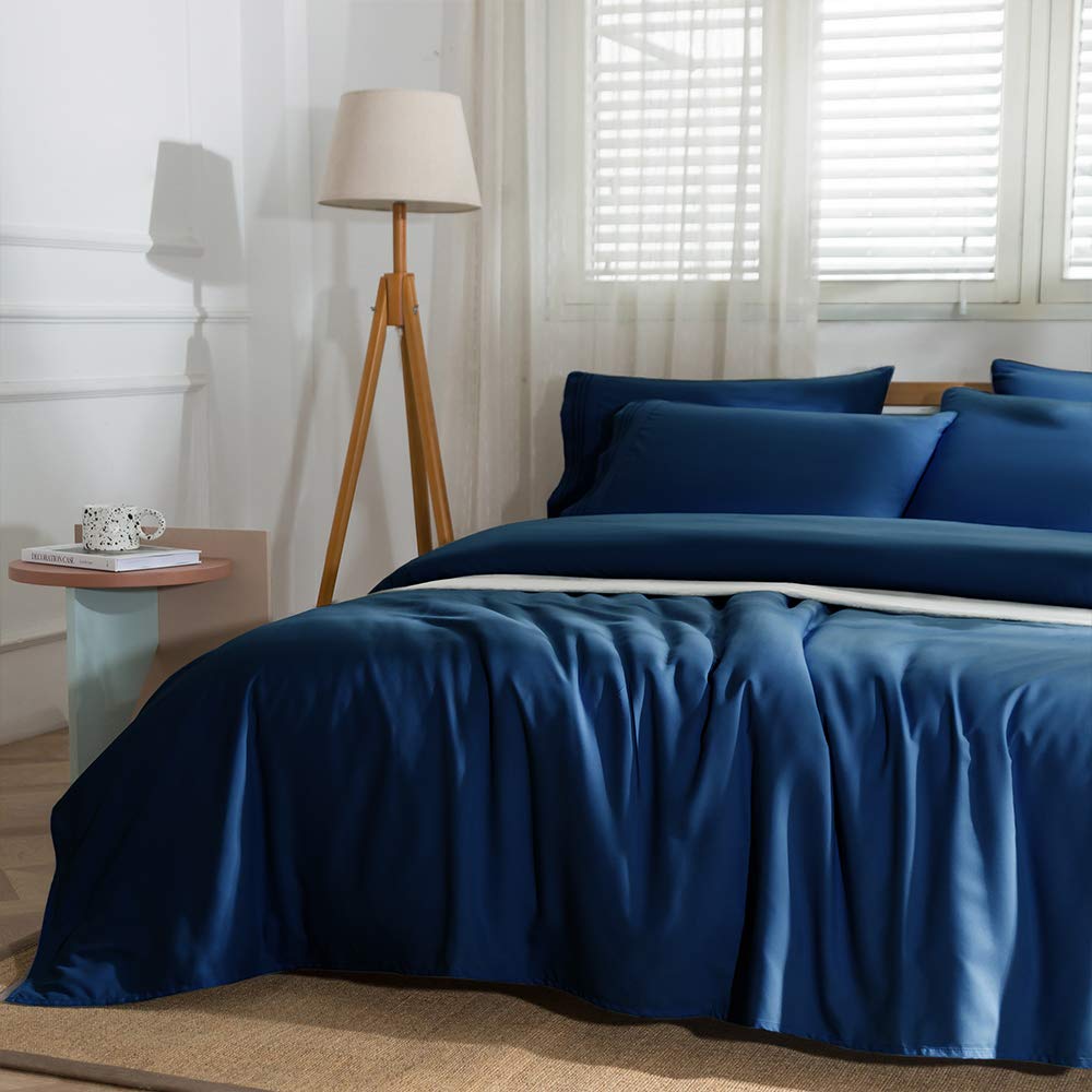 6PC Bed Sheets Set - Brushed Microfiber 1800 Thread Count Percale - 16" Deep Pocket (King, Navy Blue)