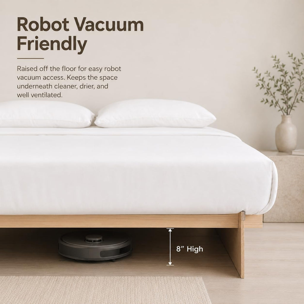 King Size Wood Platform Bed Frame, Japanese Tool-Free Joinery