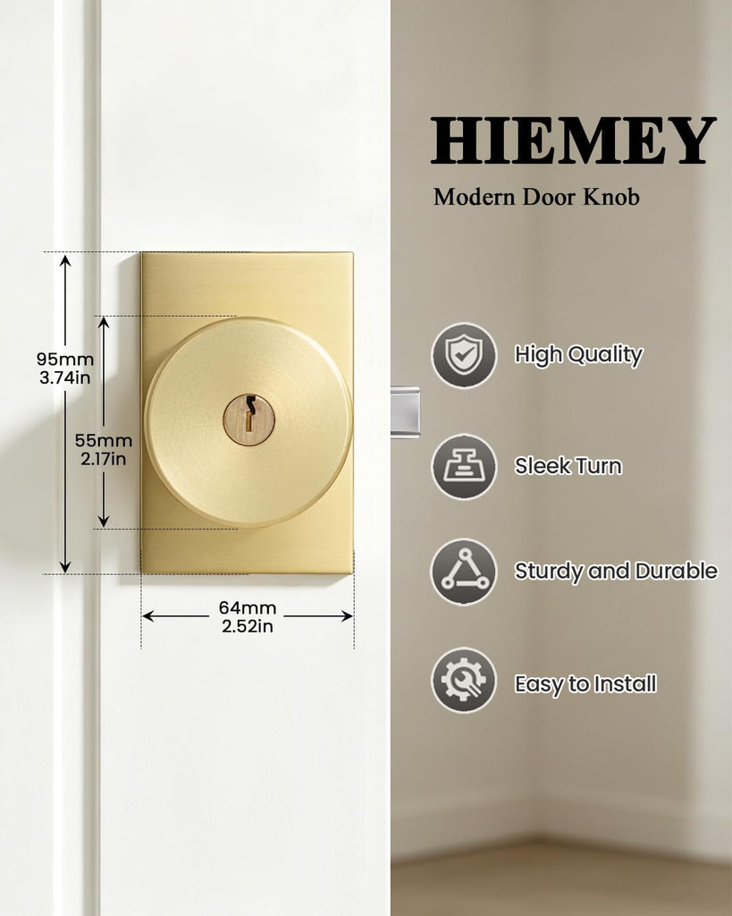 Brushed Gold Satin Brass Exterior Door Knobs with Lock and Key