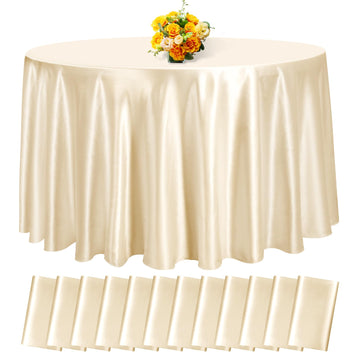 Champagne Satin Tablecloth, 12 Pack 120 Inch, Round Table Cloth Silk