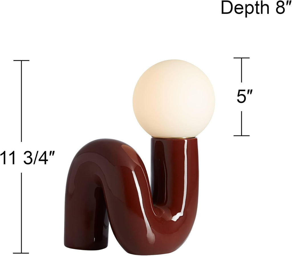 Fondant 11 3/4" Small Mid Century Modern Accent Table Lamp Chocolate Brown Ceramic Single Glass White Shade Living