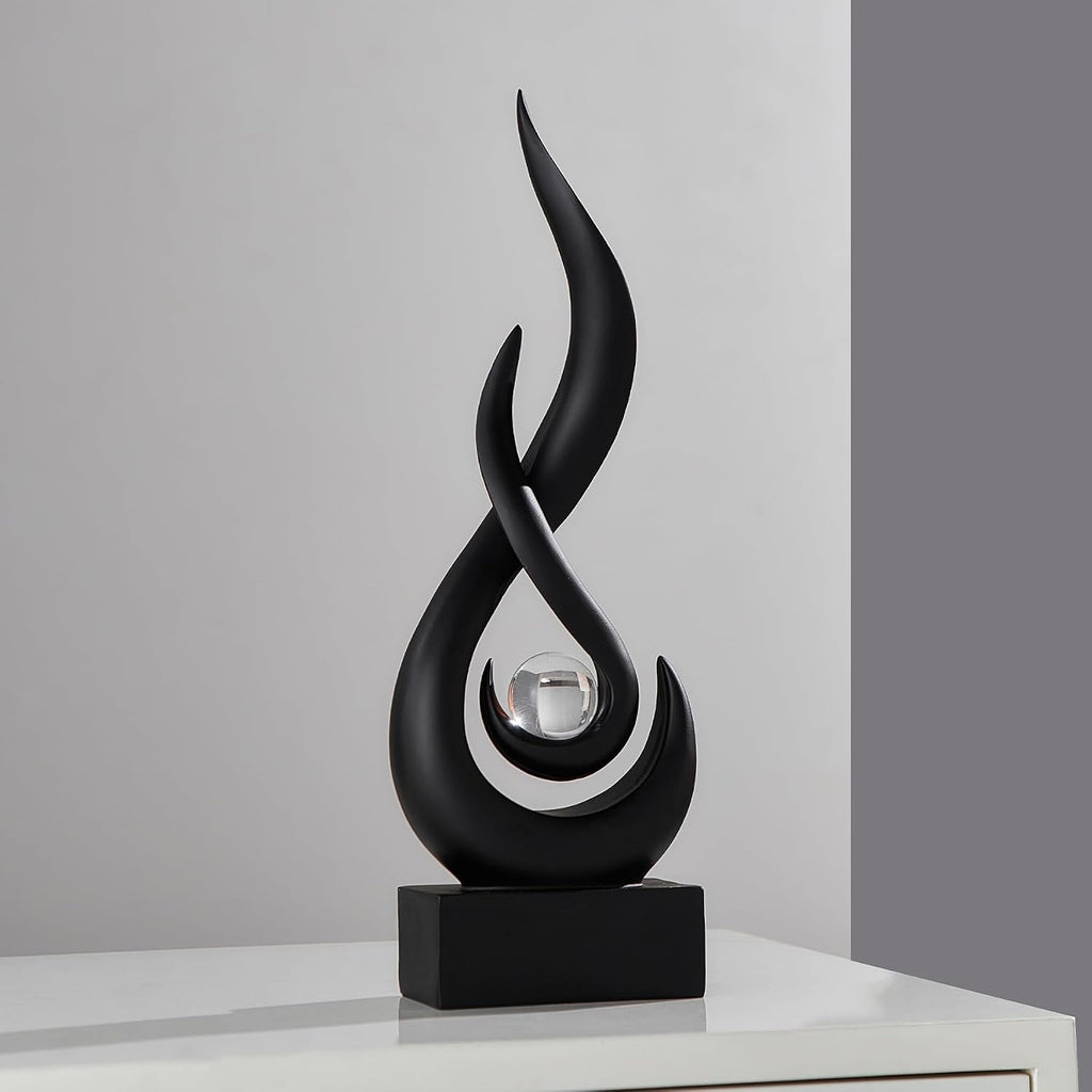 Black Flame Statue, 11.8" Abstract Resin Sculpture for Modern Home Decor, Minimalist Art Figurine for Shelf Coffee