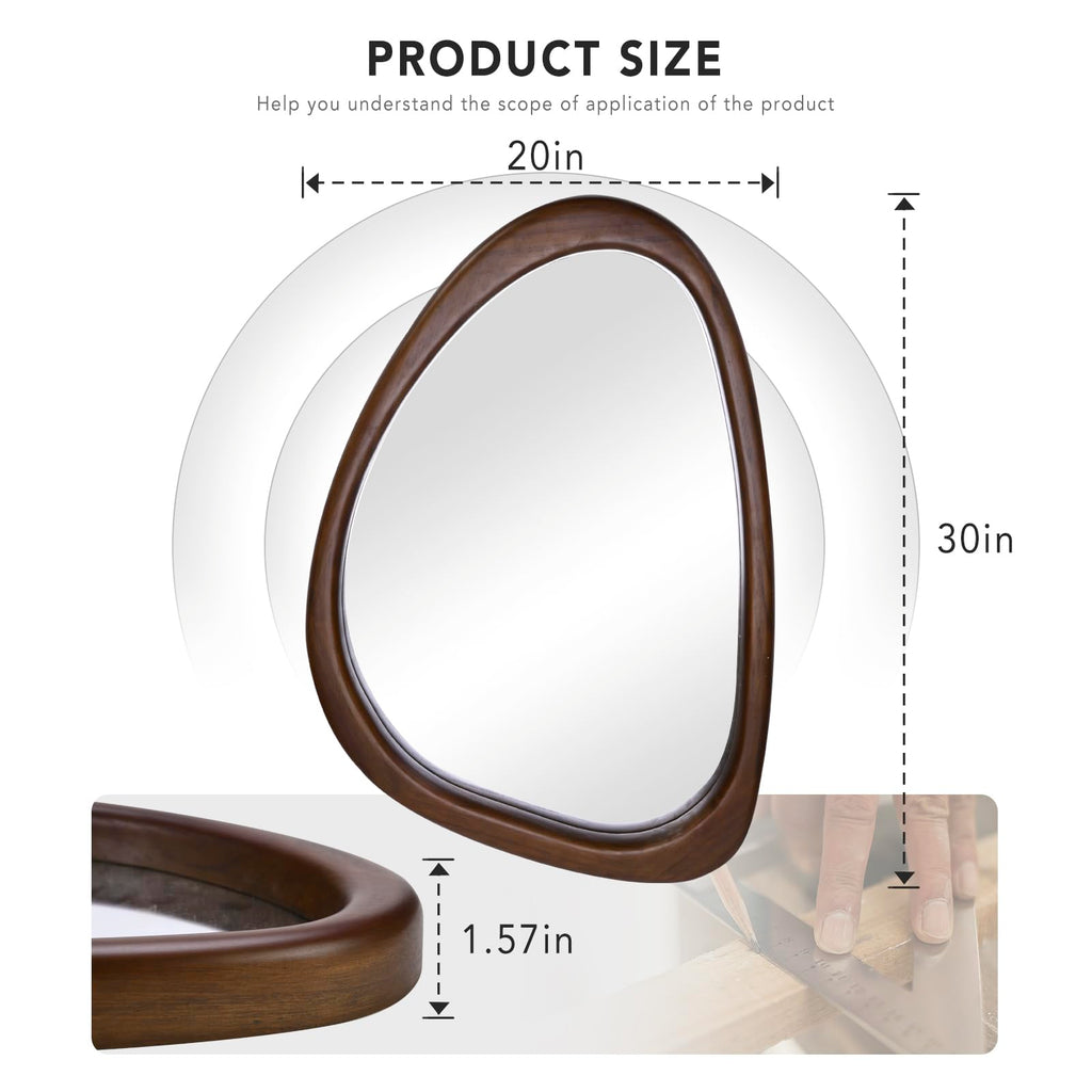 Irregular Wall Mirror, 20 x 30in Wooden Frame Asymmetrical Mirror