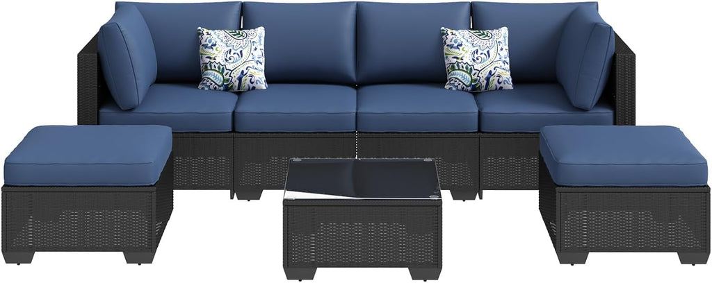 7 Piece Outdoor Patio Furniture Set, Outdoor Sectional Conversation Furniture Chair with Coffee Table