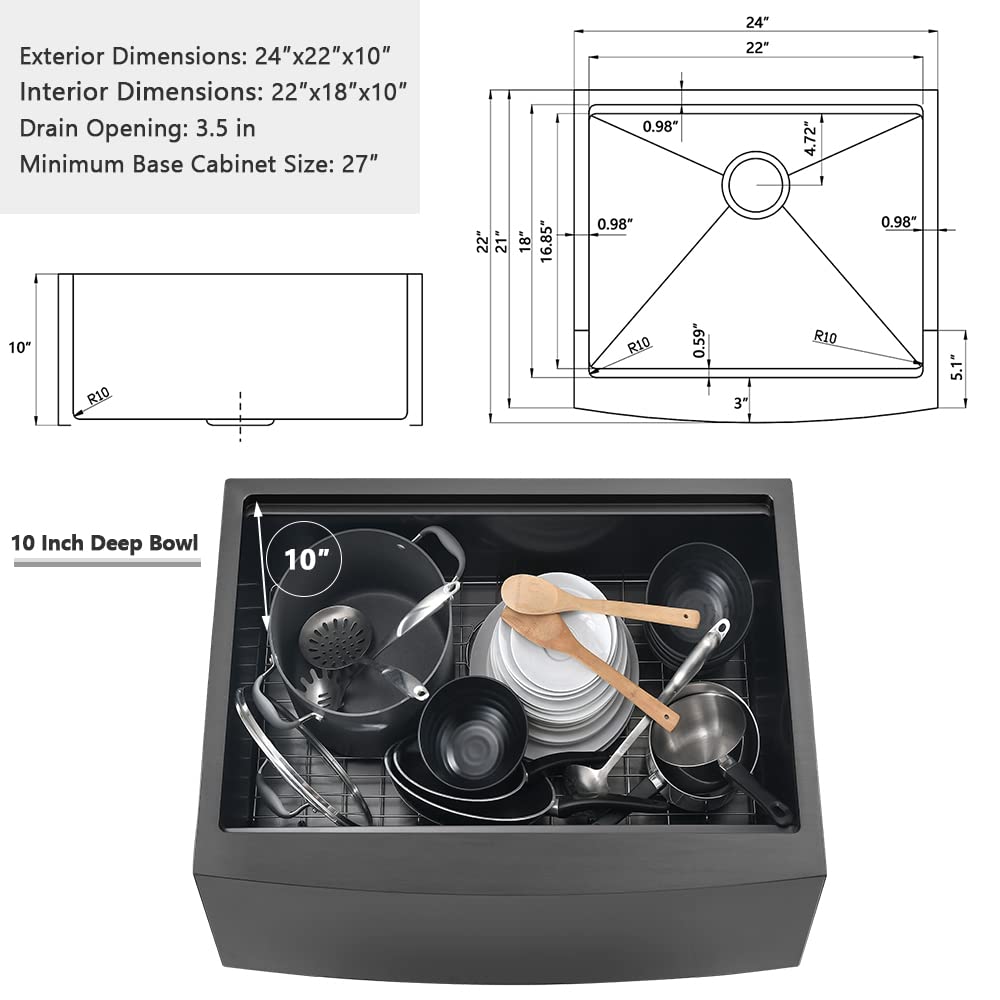 24 Inch Black Farmhouse Sink Apron Front Kitchen Sinks Workstation