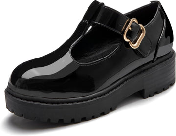 Girls Mary Jane Dress Shoes Platform Loafers School Uniform Chunky Heel Closed Toe T-Strap Flats