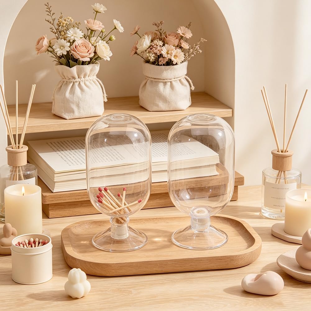 3 Sets Glass Matches Cloche 3.19x6.1 Inch Clear Decorative Match Holder Jar with Cork Stopper Upside Down Matches