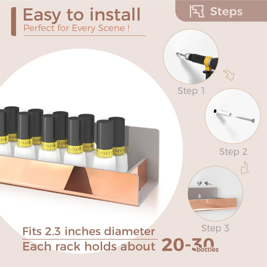 4 Pack 15 Inch Rose Gold Reflective Acrylic Floating Wall Shelves