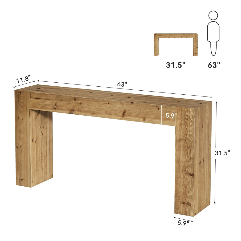 Solid Wood Console Table, 63-Inch Farmhouse Sofa Table Behind Couch, Foyer, Easy Assembly (Light Wood)