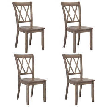 Solid Rubberwood Dining Chairs, Set of 4, Brown Farmhouse X-Back