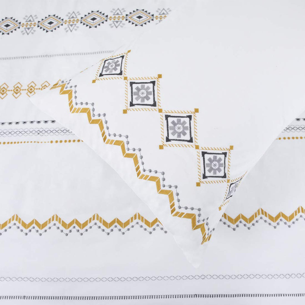 Boho Duvet Cover Set White King Grey Yellow Geometric Moroccan Textured
