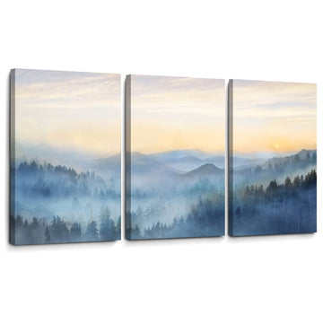 Large Mountain Framed Canvas Wall Art, forest Nature Artwork