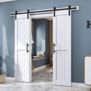48 x 84 inch (Double 24x84 Door) White Barn Door with 8FT Sliding Door Hardware Kit Included & Handl