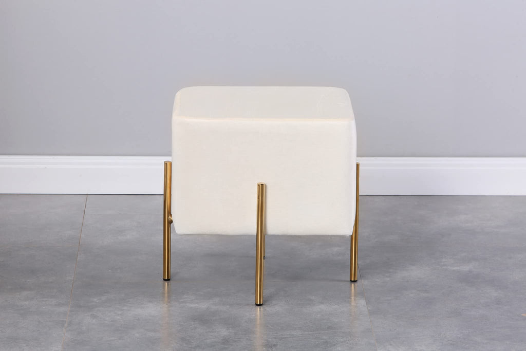 Cream Velvet Foot Stool Set of 2, Modern Vanity Ottoman Stools with Gold Legs, Cube Accent Foot Rest Bedroom Makeup