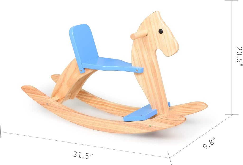 Wooden Rocking Horse, Boys Ride-On Toy with Safety Foot Pedal