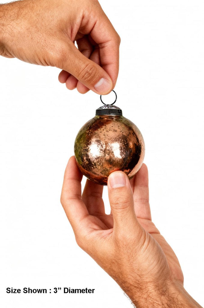 Set of 6 Copper Bronze Mercury Glass Christmas Ball Ornament for Window Box, Decorative Ornaments for Holiday Décor