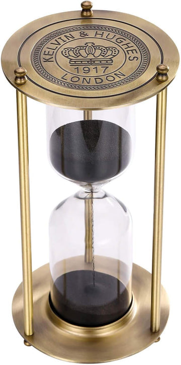 Hourglass 15 Minute Sand Timer, Vintage Brass Black Sand Clock, Metal Small Sand Watch 15 Min, Antique Reloj De