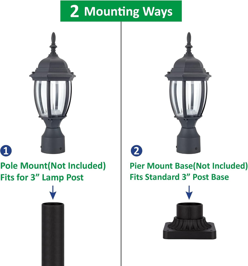 LED Outdoor Post Light, 15.6'' Aluminum Waterproof Pole Lantern, 3000K Warm White, 9.5W 800LM