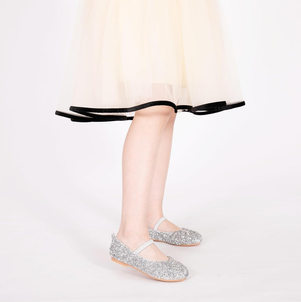 Girls Classic Slip on Mary Jane Ballet Flats Glitter Wedding Party Bridesmaids Flower Girl Princess Dress Shoes