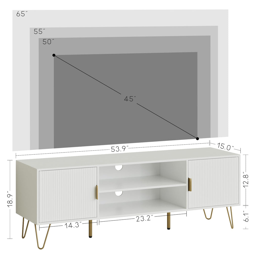 TV Stand for 55-65 Inch TV, Entertainment Center with Soft Hinge Door, TV Console Table with 2 Cabinets with Gold