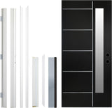 36'' x 80" Fiberglass Entry Door with 4-9/16" Width White Frame, Black Exterior Door with Frosted Glass, Modern Front