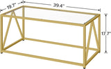 Glass Coffee Table, Gold Coffee Tables, Gold Glass Coffee Table,1 Layer Center Table, Modern, 39.4 x 19.7 x ...