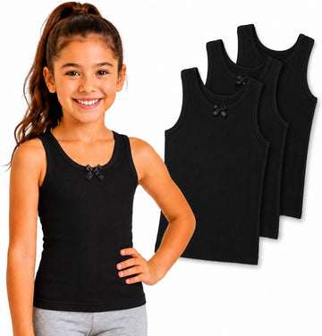 Girls Tank Tops 3 Pack 100% Cotton Scoop Neck Sleeveless