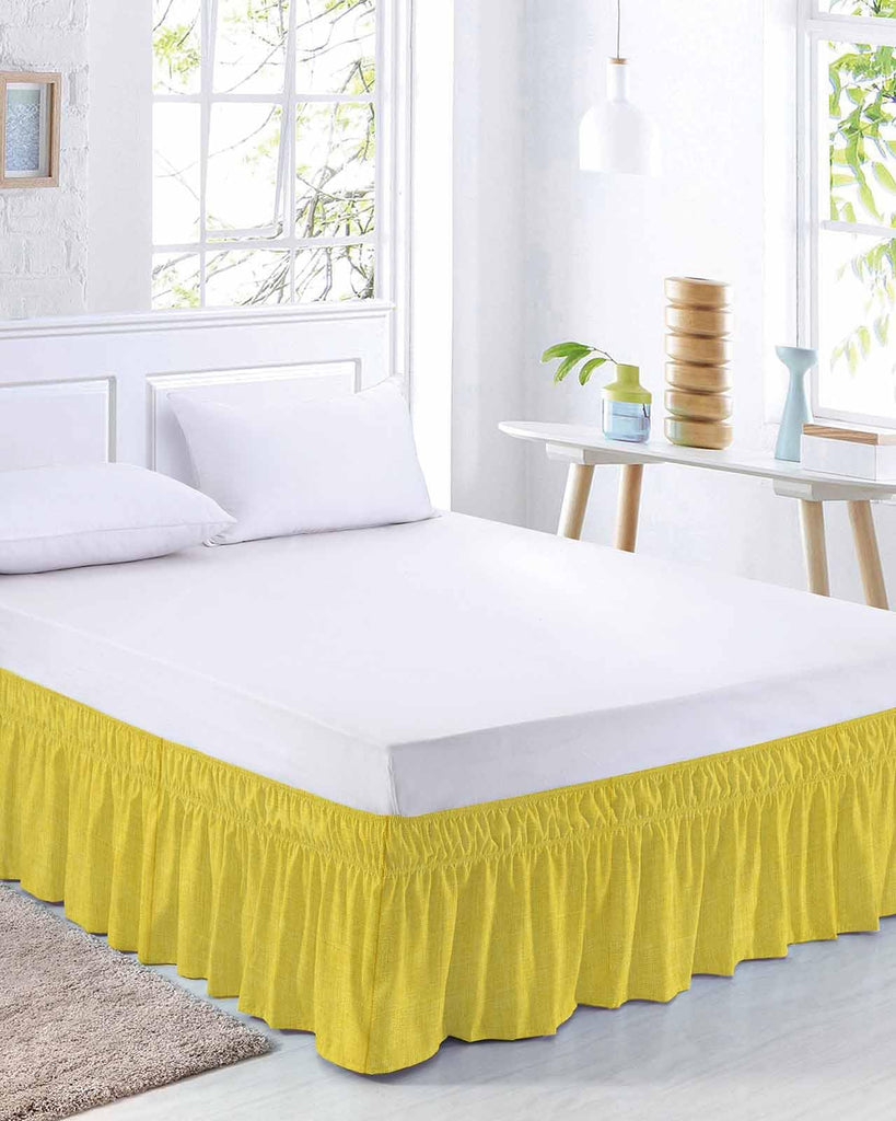 Yellow Burlap Texture Bed Skirt 16 Inch Drop, Adjustable Elastic Bedskirt Dust Ruffle for Bed
