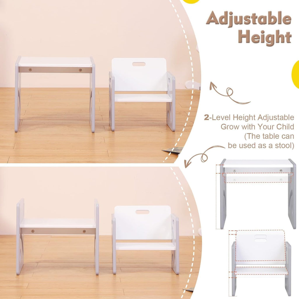Height Adjustable Toddler Table and Chair Set for Age 1-3, Quality Solid Wood Montessori Table and Chair Set, Weaning