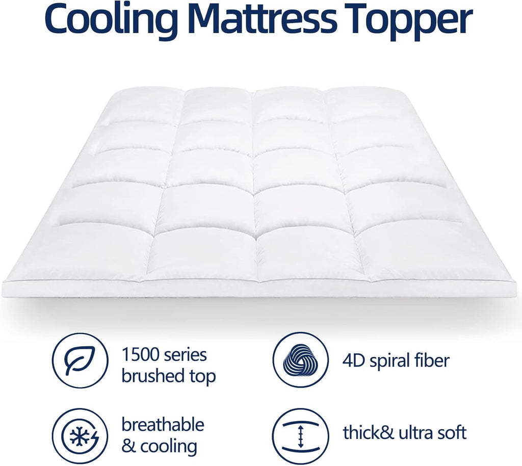 Queen Mattress Topper for Back Pain, Thick Mattress Pad Cover | Plush Pillow Top Mattress Topper, Breathable Soft Bed