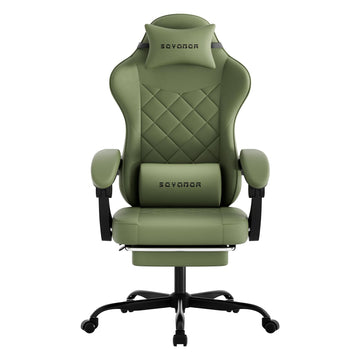 Gaming Chair with Footrest, Ergonomic Leather Computer Chair with Lumbar Support, Height Adjustable High Back Swivel