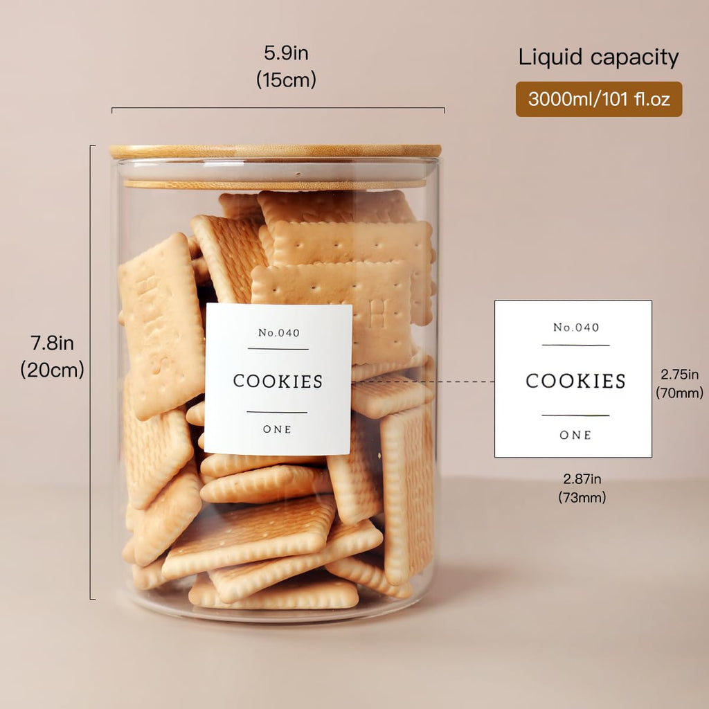 Set of 2 Large Glass Flour and Sugar Containers - 100 Fl oz Thicken Glass Storage Jars with Airtight Bamboo Lid and