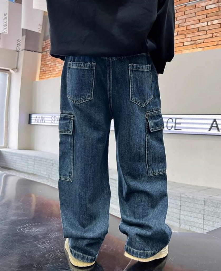 Boy's Baggy Jeans Straight Leg Denim Pants with Pockets