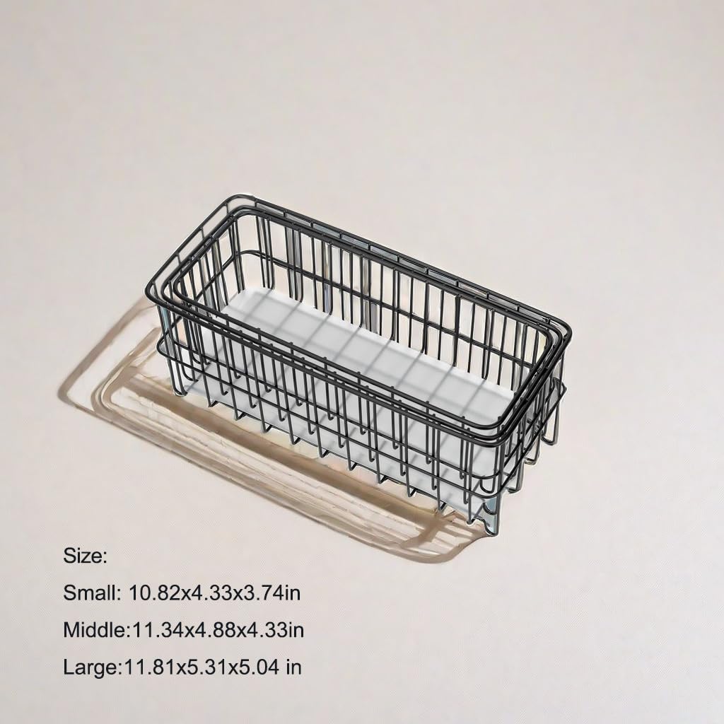 Farmhouse Decor Small Metal Wire Storage Organizer Basket Bins - Black (Set of 3), Black(Style 2)