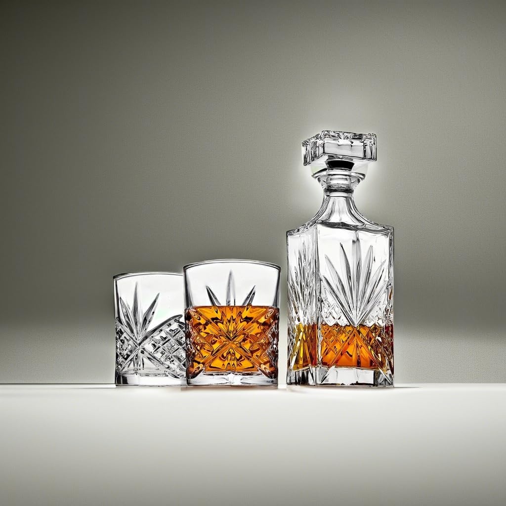 Whiskey Decanter Set with 2 Old Fashioned Whisky Glasses for Liquor Scotch Bourbon or Wine - Irish Cut