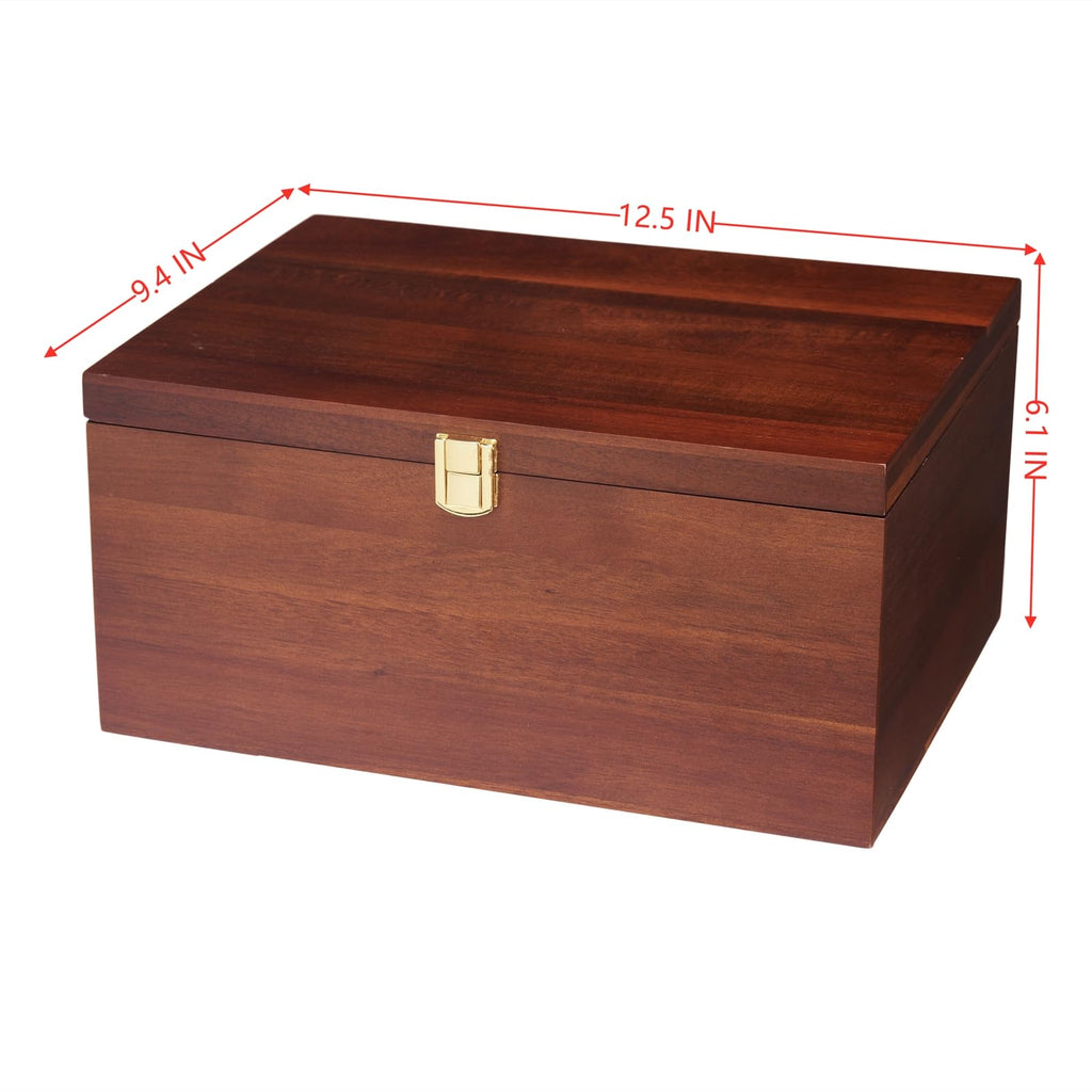 Large Wooden Storage Box - Wood Box with Lid Decor, Ideal for Keepsakes, Trinkets, Jewelry & Other Stash