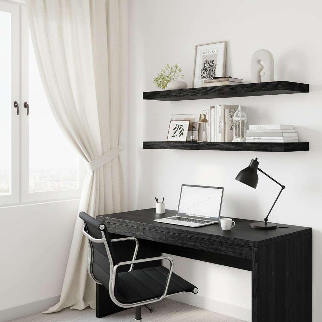 12 Inch Deep Floating Shelves 36" Set of 2, Black