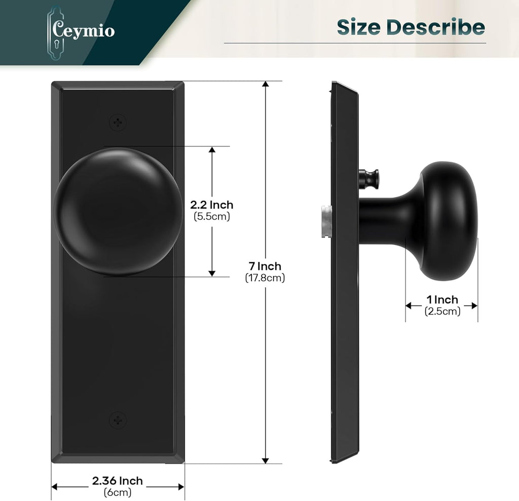Matte Black Privacy Door Knob with Lock - Bedroom & Bathroom Door Handle Set, Antique Brass Finish Vintage Design