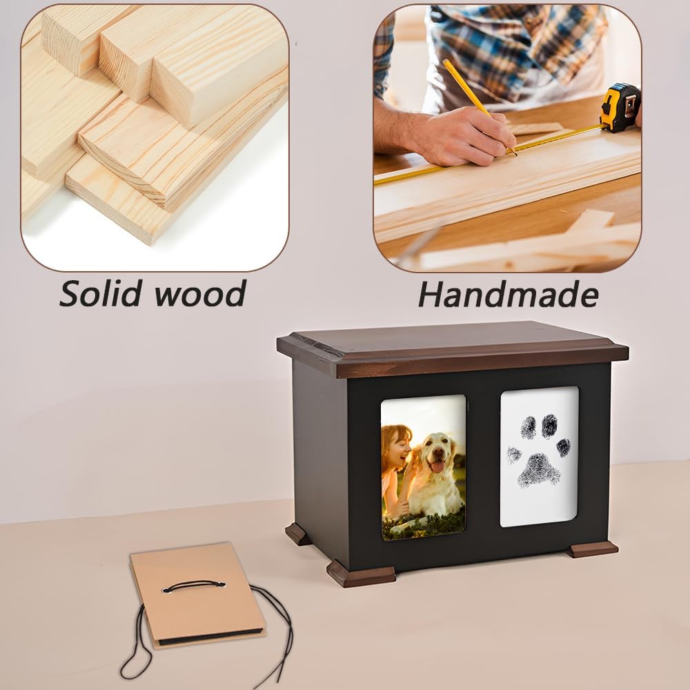 X Large Dog Urn for Ashes & Paw Print Kit, Solid Wood, Up to 150 lbs