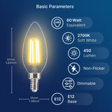 60W Equivalent LED Chandelier Light Bulbs, Dimmable, E12 Base, Clear B11 LED Filament Candelabra Bulbs, 2700K Soft