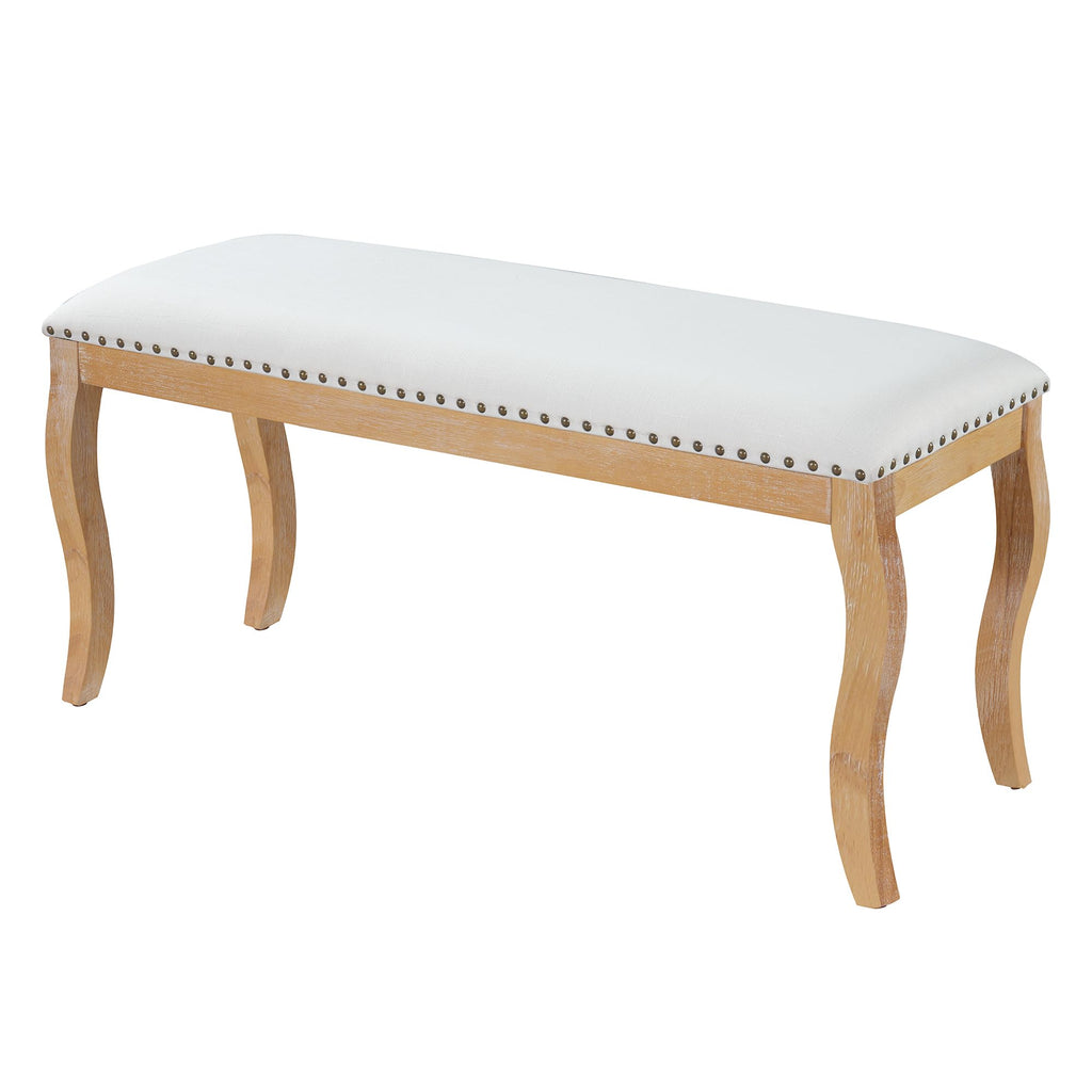 6-Piece Farmhouse Dining Table Set with Bench, Solid Wood Dining Room Table Set with 4 Upholstered Button Tufted