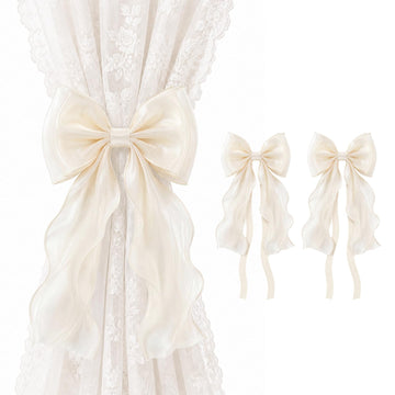 Curtain Tiebacks, French Silky Bow Curtain Holdbacks, Beige, 4 Pcs
