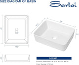 Sarlai Vessel Sink Rectangular - 19"x15" White Bathroom Sink Rectangle Above Counter Porcelain Ceramic Bathroom Vessel