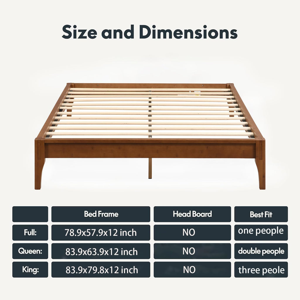 Full Size Japanese Mid-Century Brown Bamboo Wooden Bed Frame