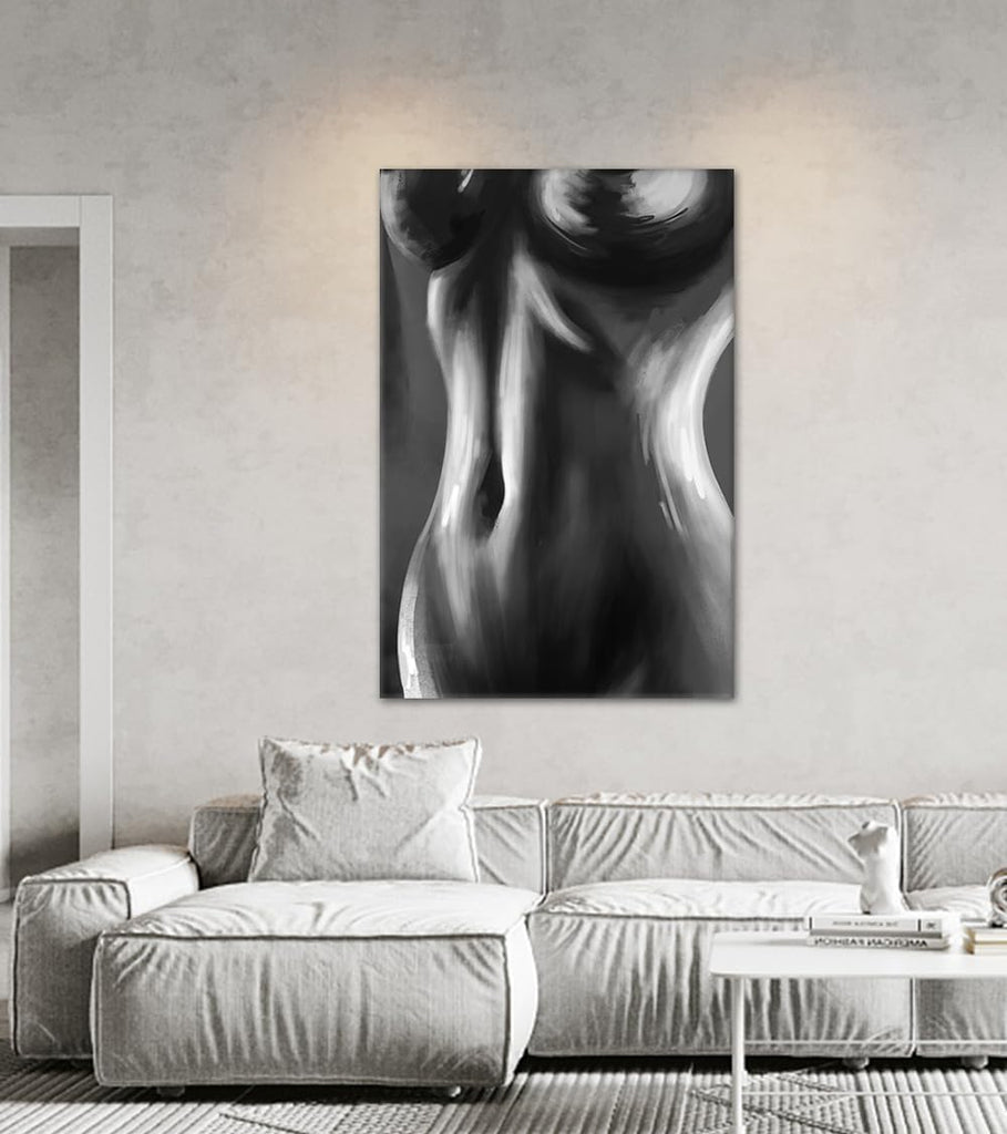 Sexy Bedroom Wall Art - Abstract Naked Woman Painting Black White Figure Drawing Canvas Prints Elegant Female Body