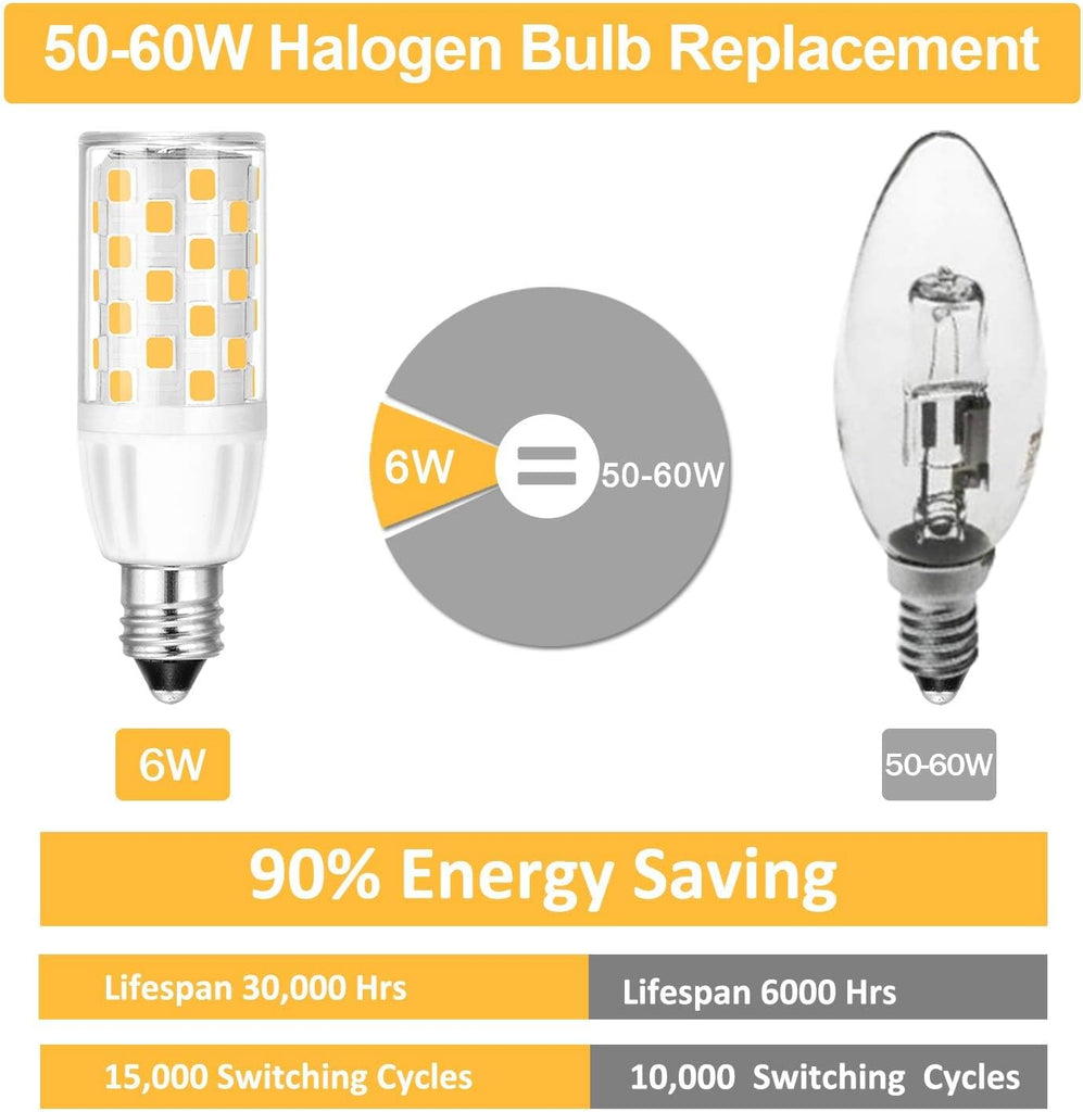 E11 LED Bulb Dimmable, 6W Equivalent 60W Halogen, 3000K Warm White, 4 Pack